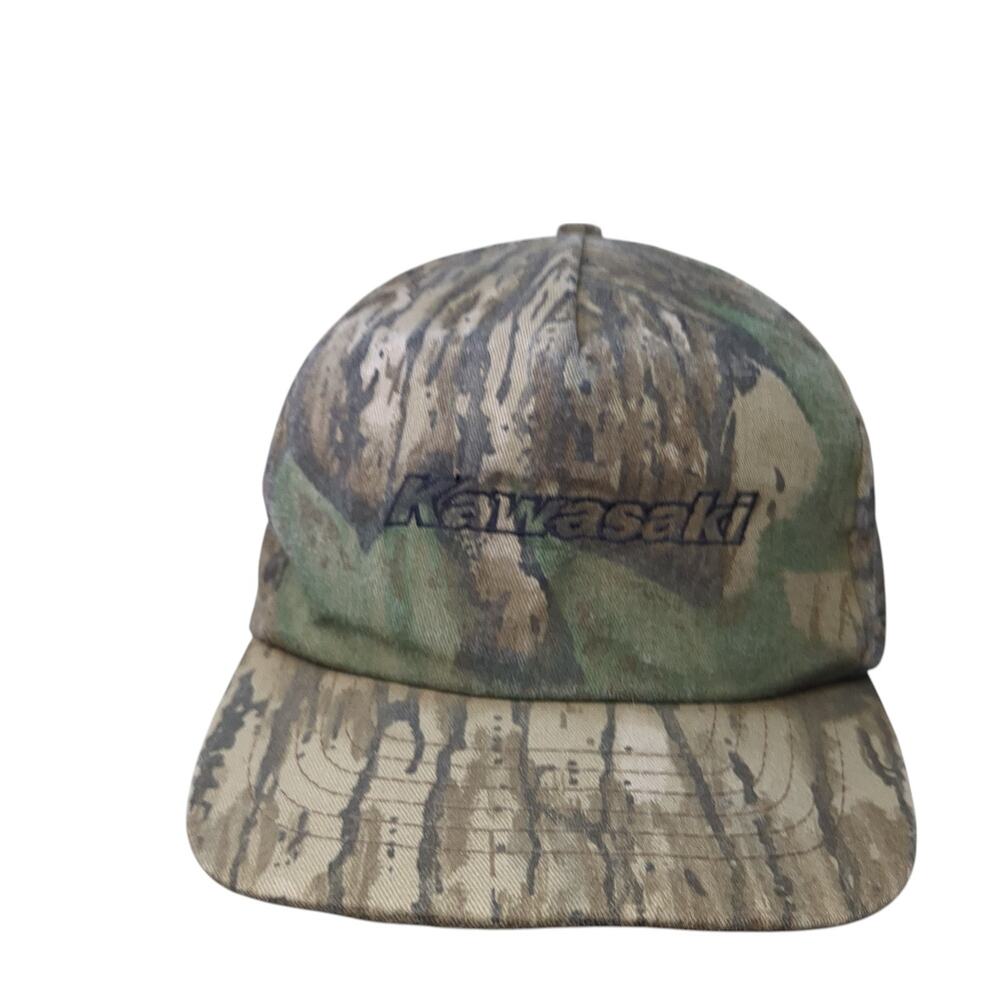 Vintage Kawasaki Snapback Camo Hat Multicolor Embroidered Logo Made USA